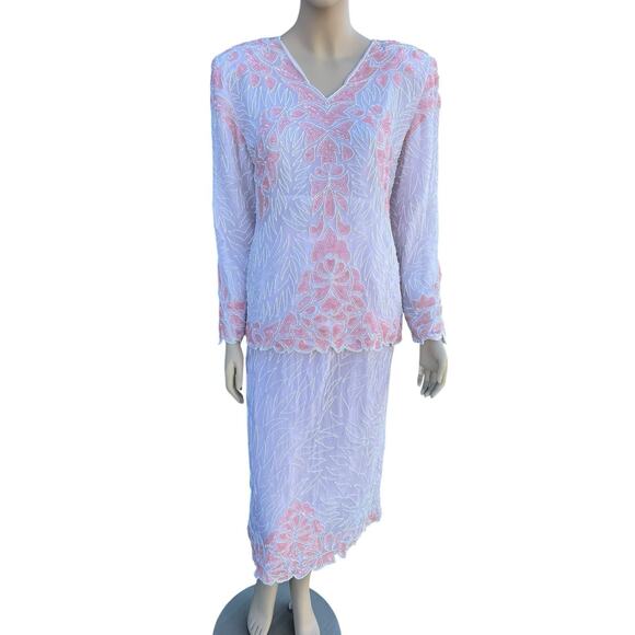 Vintage Patra 2 Pc Skirt Set Beaded Light Pink  Size 8 Mother Of The Bride - Picture 1 of 10
